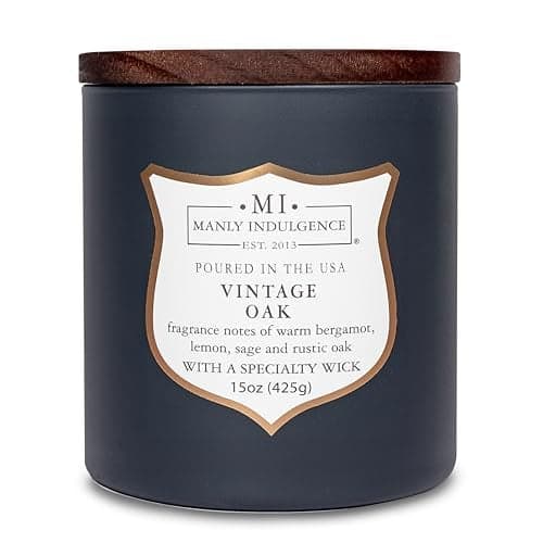Manly Indulgence Vintage Oak Scented Candles for Men, 15 oz Wooden Wick, Premium Soy Blend Wax, 60H Burn, Candles for Home Scented - Made in The USA