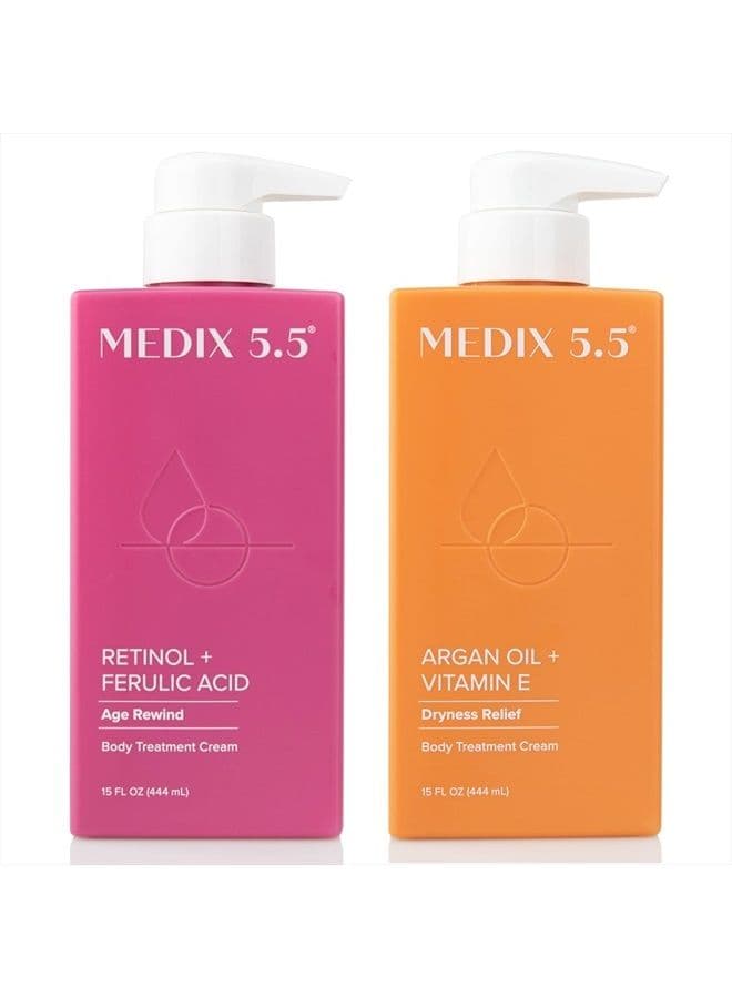Retinol Body Lotion + Argan Oil Cream 2PC Skin Care Set Moisturizer Body & Face Lotion | Firming Body Lotion Bundle Reduces Look Of Wrinkles, Cellulite, Crepey Skin, & Uneven Skin Tone, 2PC