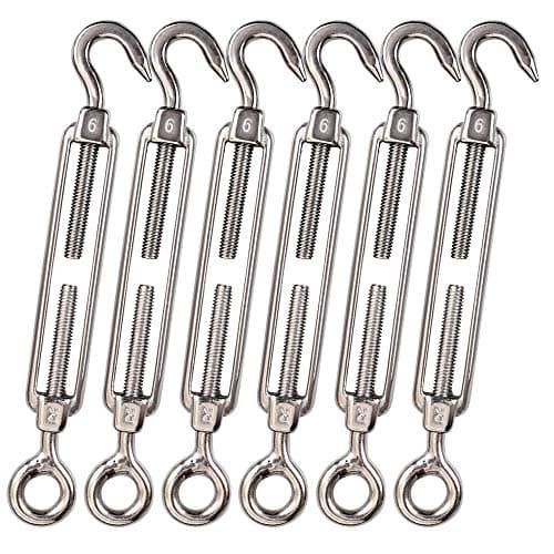 Cozihom, M6 Hook & Eye/C to O Turnbuckle 304 Stainless Steel, Hardware Kit for Wire Rope Tension Heavy Duty, for Sun Shade, Tent Installation, Anti-Rust, 6 Packs