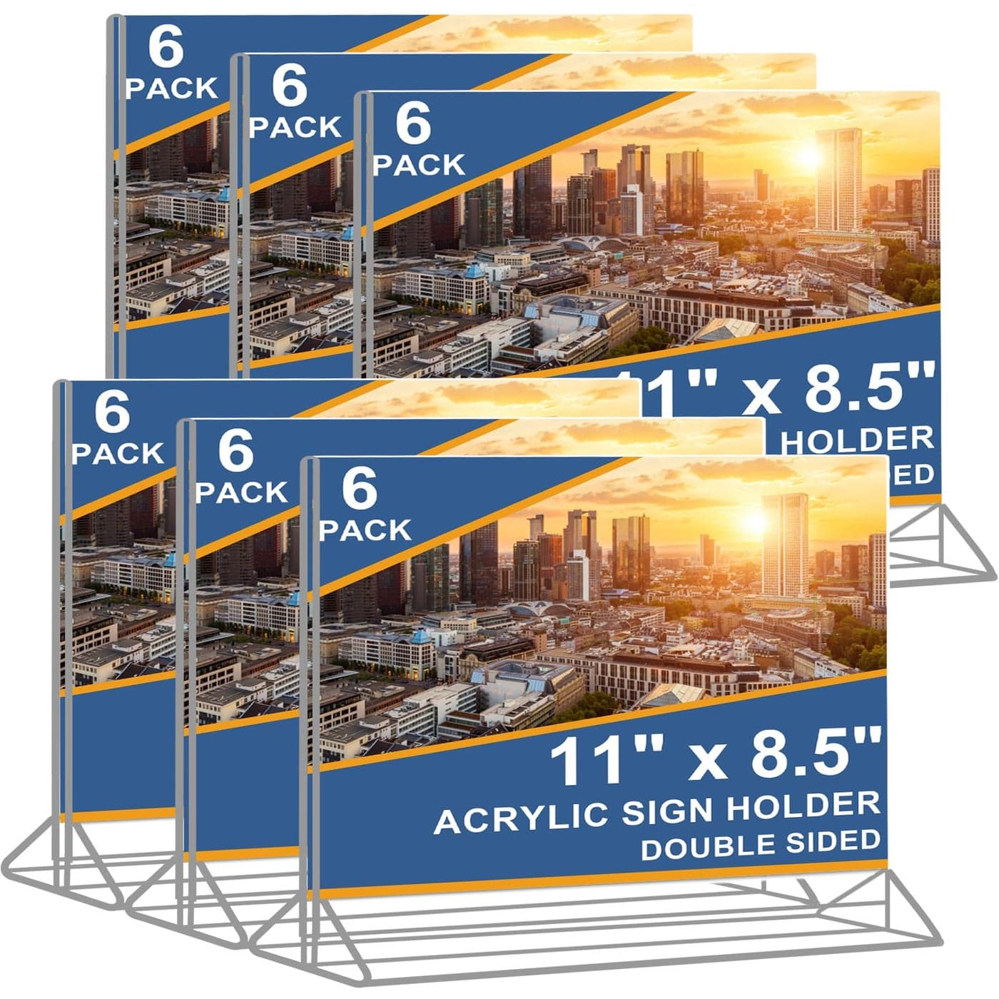 Horizontal Acrylic Sign Holder 85 x 11 Double Sided T Shape Menu Table Stands Plastic Paper Flyer Display Stand Clear Picture Photo Frames for Wedding Office Store Restaurant 6 Pack