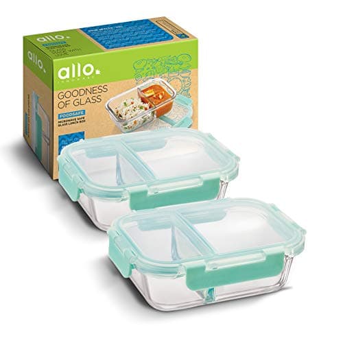 Allo FoodSafe Glass Containers with Lids with Break Free Lock, Microwave Safe Containers, Borosilicate Meal Prep Glass Food Storage Containers for Kitchen, Set of 2, 580ml, Rectangle, Transparent