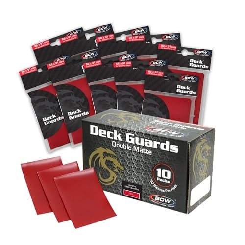 BCW Deck Guard Double Matte 500 Count Box 10 Packs of 50 Sleeves AcidFree No PVC Fits 25 x 35 Game Cards Archival Safe Sleeves for Card Protection Red
