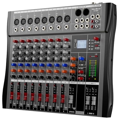 NEW BAXS Professional DJ Audio Mixer - 8 Channel DJ Bluetooth Controller Sound Mixer w/DSP 16 Preset Effects, USB Interface, 8 XLR Mic/Line Input, AUX, FX Processor MP3 Player, Headphone Jack