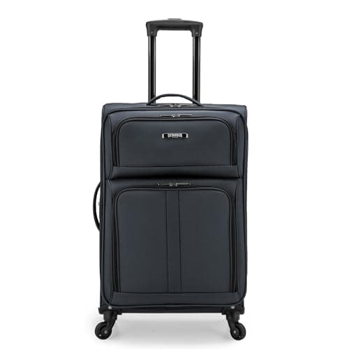 U.S. Traveler Anzio Softside Expandable Spinner Luggage, Dark Grey, Checked-Medium 26-Inch