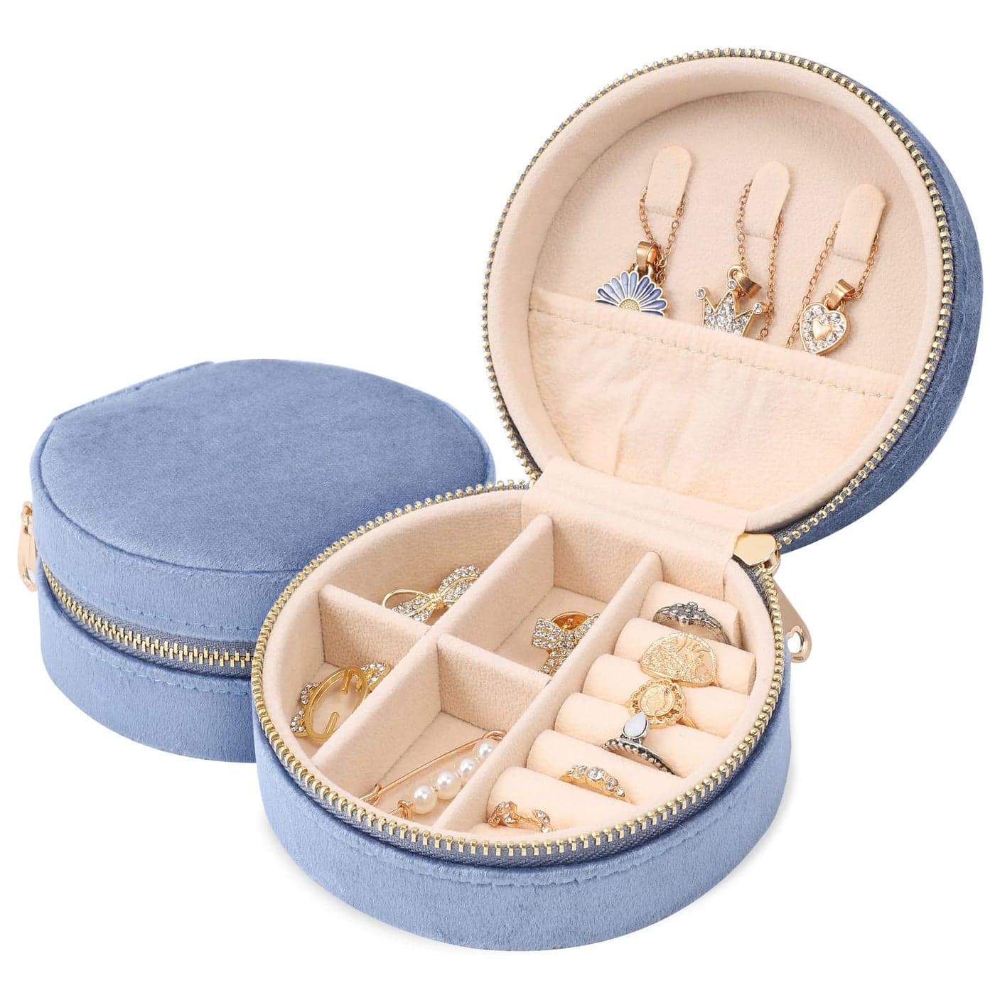 Dajasan Velvet Jewelry Travel Case Small Travel Jewelry Box Portable Travel Jewelry Organizer Box for Earrings Bracelets Rings Necklace Blue