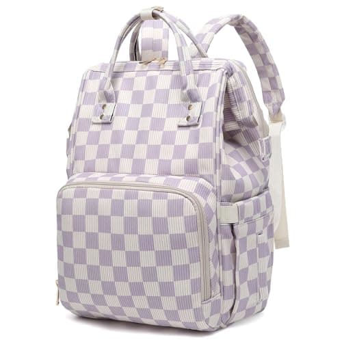 Dezcrab Baby Diaper Bag Backpack for Mom Large Capacity Travel Nappy Bag for Boys Girls with Stroller Straps Corduroy Checkered Purple