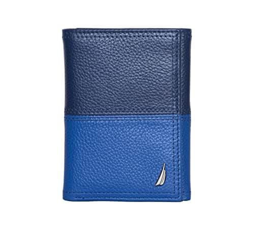 Nautica Mens Pebble Two-tone Leather Trifold Wallet, Cobalt Blue, OSFA US
