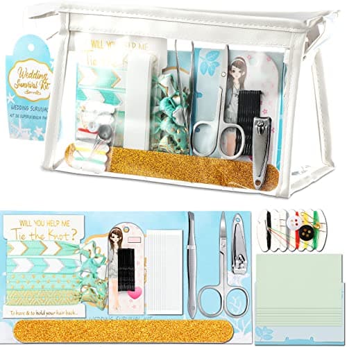 132 Pieces Wedding Survival Kit Bridal Mini Emergency Kit Bridal Party Proposal Gifts for Women with Makeup Bags Floral Wedding Bride Emergency Supplies(Starfish Style)