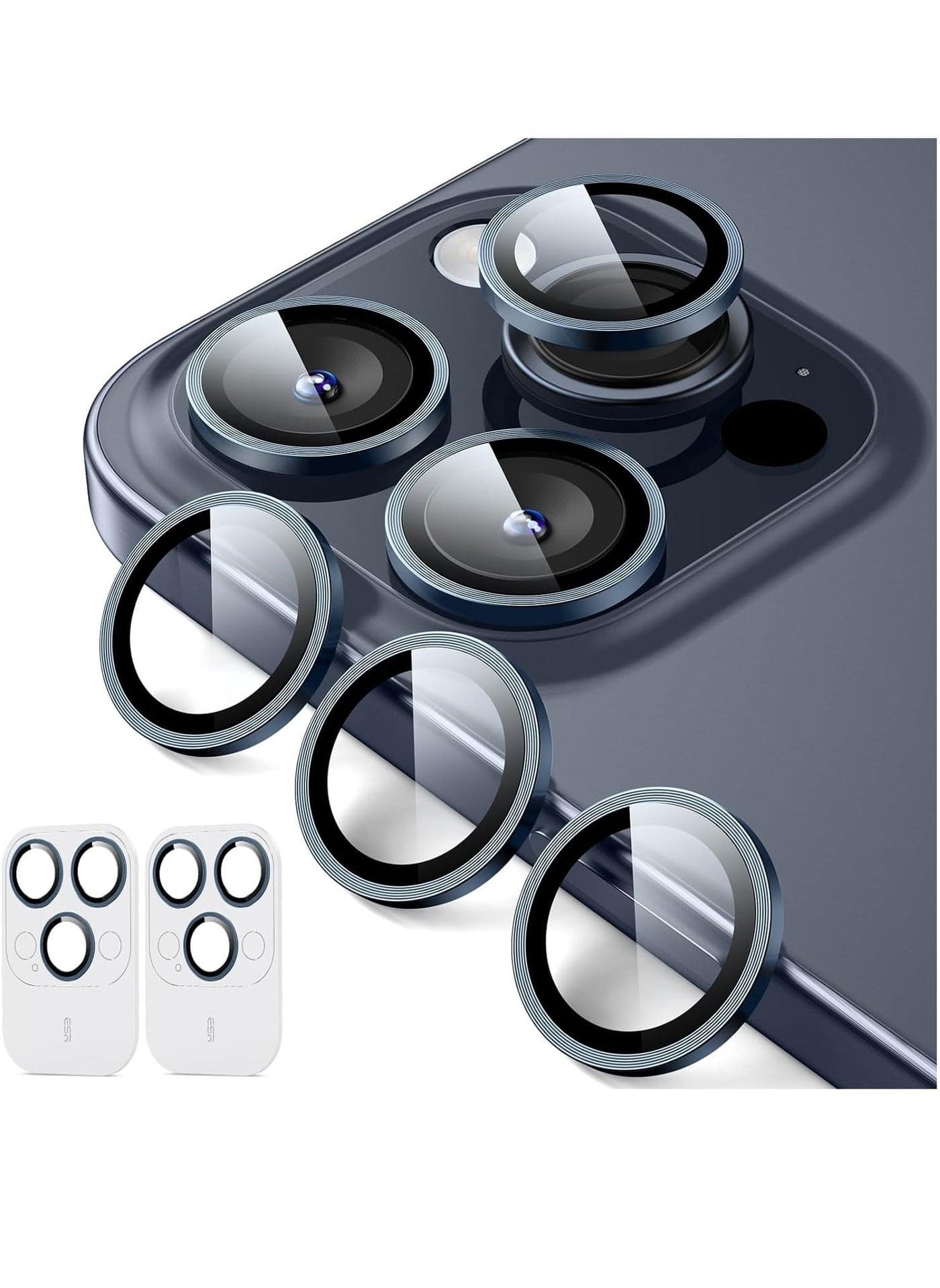 Camera Lens Protectors for iPhone 15 Pro Max/15 Pro/14 Pro Max/14 Pro, Armorite Individual Lens Protectors, Scratch-Resistant Ultra-thin Tempered Glass with Aluminum Edging, Set of 2,Dark Blue