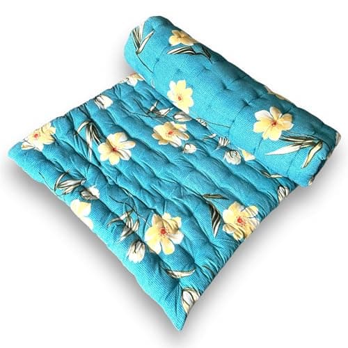 Deevine Craft Soft Cotton Quilt Foldable Mattress - Lightweight, Firm Single Gadda | 3D Design Print, 72x36 Inches (3x6 ft) | Portable for Picnic, 1 Sleeping Capacity (Blue Teal Floral Mattress)