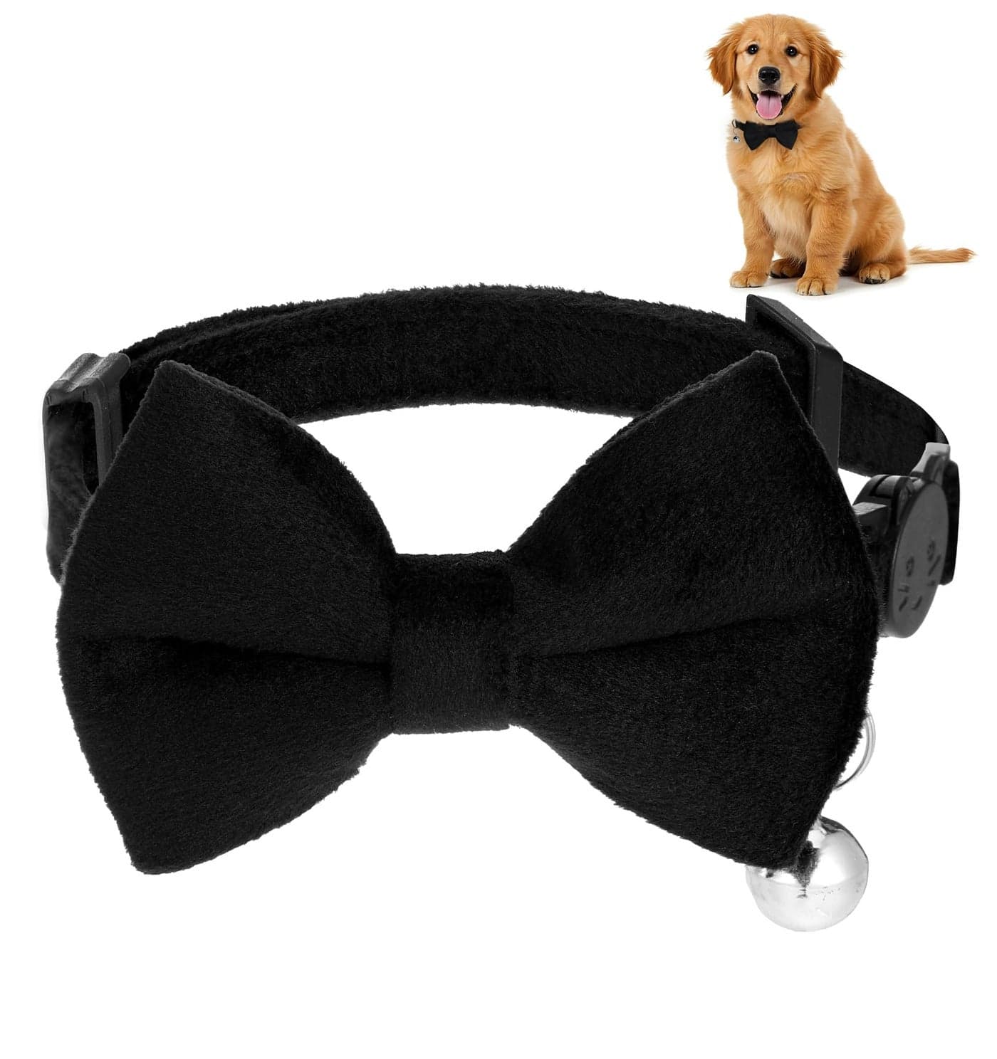 Bow Tie for Dogs, Adjustable Dog Bowtie, Dog Bow Tie Collar with Small Bell & Quick Release Buckle for Small Dogs (Black, S)