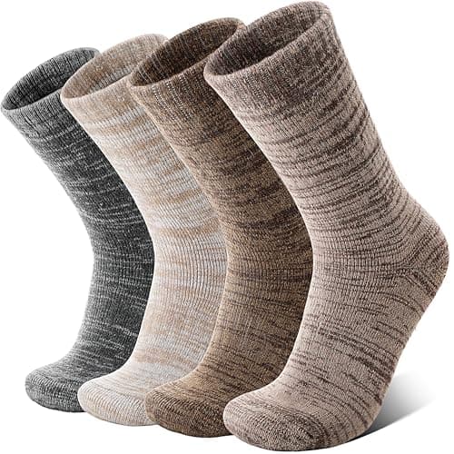Anlisim Merino Wool Warm Boot Hiking Socks Thermal Extra Thick Winter Cozy Crew Comfy Cushioning Work Women Men Socks 4 Pairs(Coffee Color Series,M)