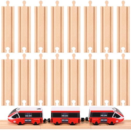 Liliful Pack of 16 Wooden Train Track Expansion MaleMale FemaleFemale Train Track Compatible with Most Trains TracksStraight