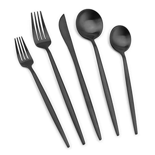 Silverware Set with black handle, Vanys 30 Piece Stainless Steel Cutlery Flatware Set, Kitchen Utensil Sets for 6, Tableware With Knife Spoons And Forks Set, Satin Finished Polished