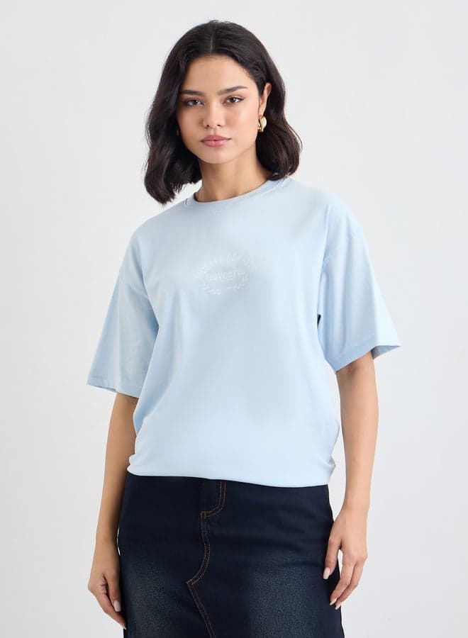 Styli Slogan Print Short Sleeve Oversized T-Shirt