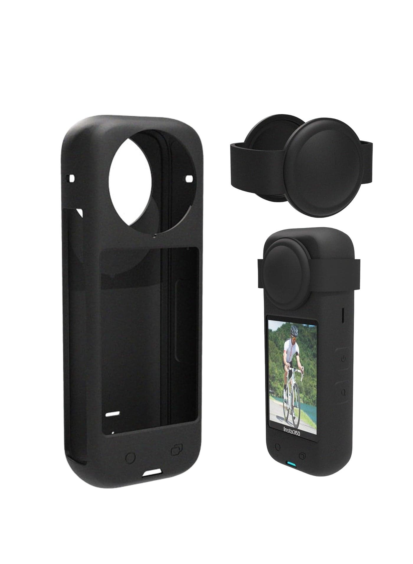 Silicone Protective Case Compatible with Insta360 x4 Panoramic Sports Camera Dustproof Drop-Proof Protective Cover + Lens Cap (Black)