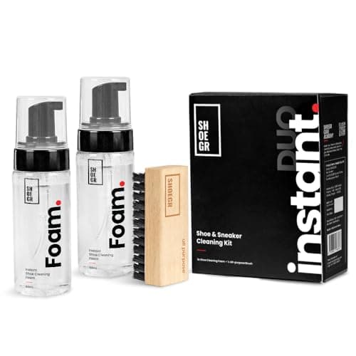 SHOEGR Instant Duo Shoe Cleaning Kit | 2×150ml Shoe Cleaning Foam & All-Purpose Shoe Cleaner Brush | White Shoes Cleaning Kit | Sneaker Cleaner Foam Spray for Sneakers & Sports Shoes