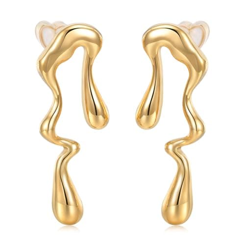 Womens Gold Studs Earrings, 14K Gold Plated Personality Big Stud Earring,Stainless Steel Hypoallergenic Ear Rings Trendy Jewelry,Christmas Birthday Gifts for Her Girlfriend Sister
