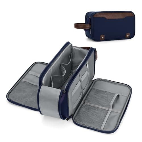 Wedama Toiletry Bag for Men Large Hanging Travel Toiletry Bag Extra Electronic Organizer Bag Waterproof Shaving Bag for Toiletries with PU Handle for Travel Business Trips Swim Camping Blue