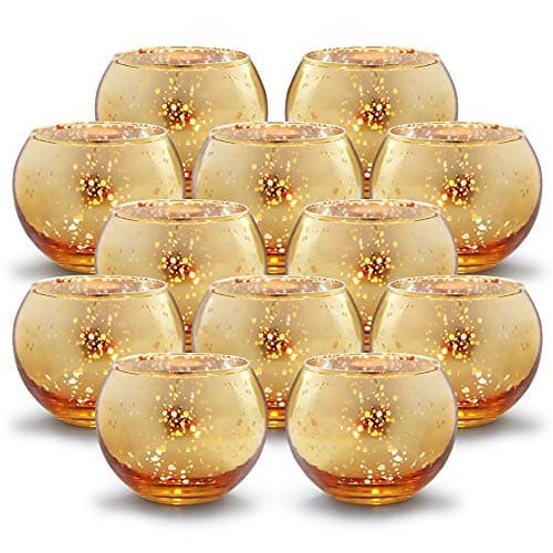 Volens Round Gold Votive Candle Holders Mercury Glass Candle Holder Set of 12