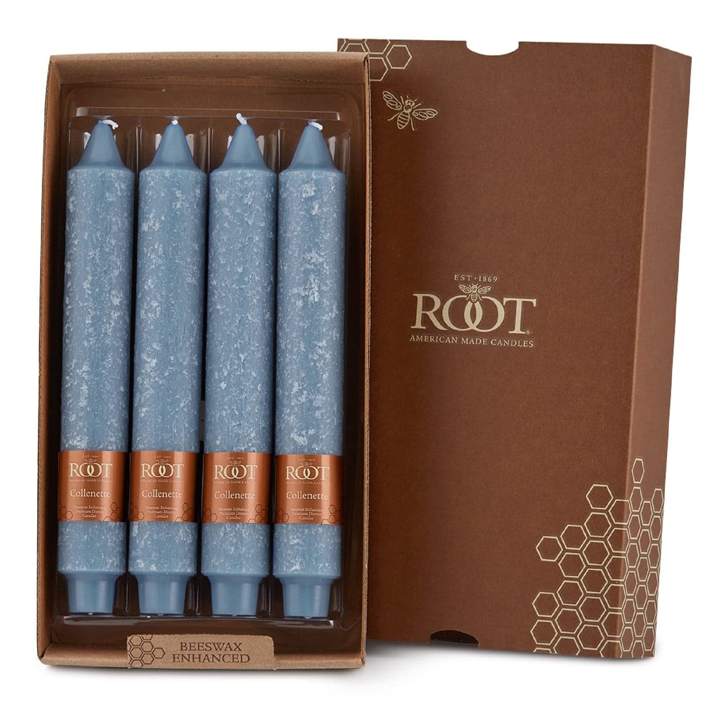 Root Candles Unscented Dinner Candles Premium Beeswax Blend Boxed Candle Set 9Inch Williamsburg Blue 4Count