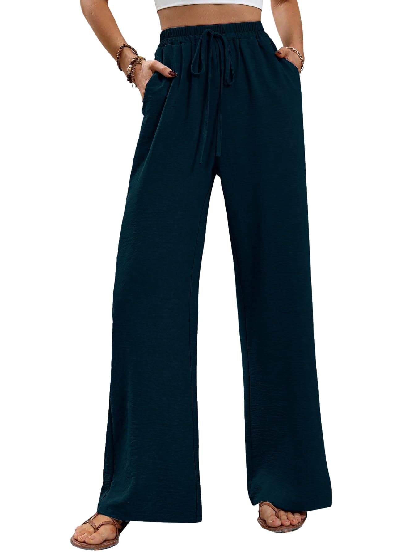 TOPLOT Trouser for Women || Casual Pants for Women || Loose Fit High-Waist Korean Pants || (Regular Fit | Polyester) (Women-Trouser-5229-Teal-28)