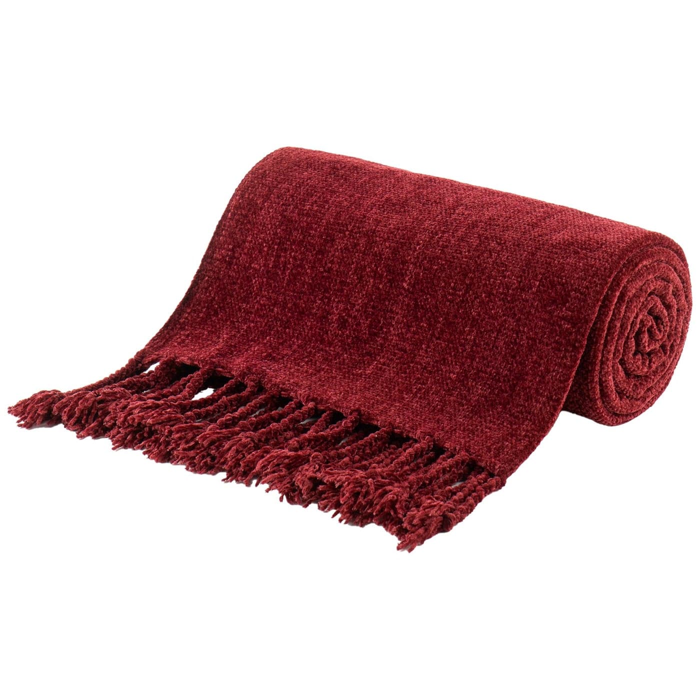 BATTILO HOME Burgundy Chenille Throw Blanket Decorative Red Knit Throw with Fringe Lightweight for Christmas Decor 50x60