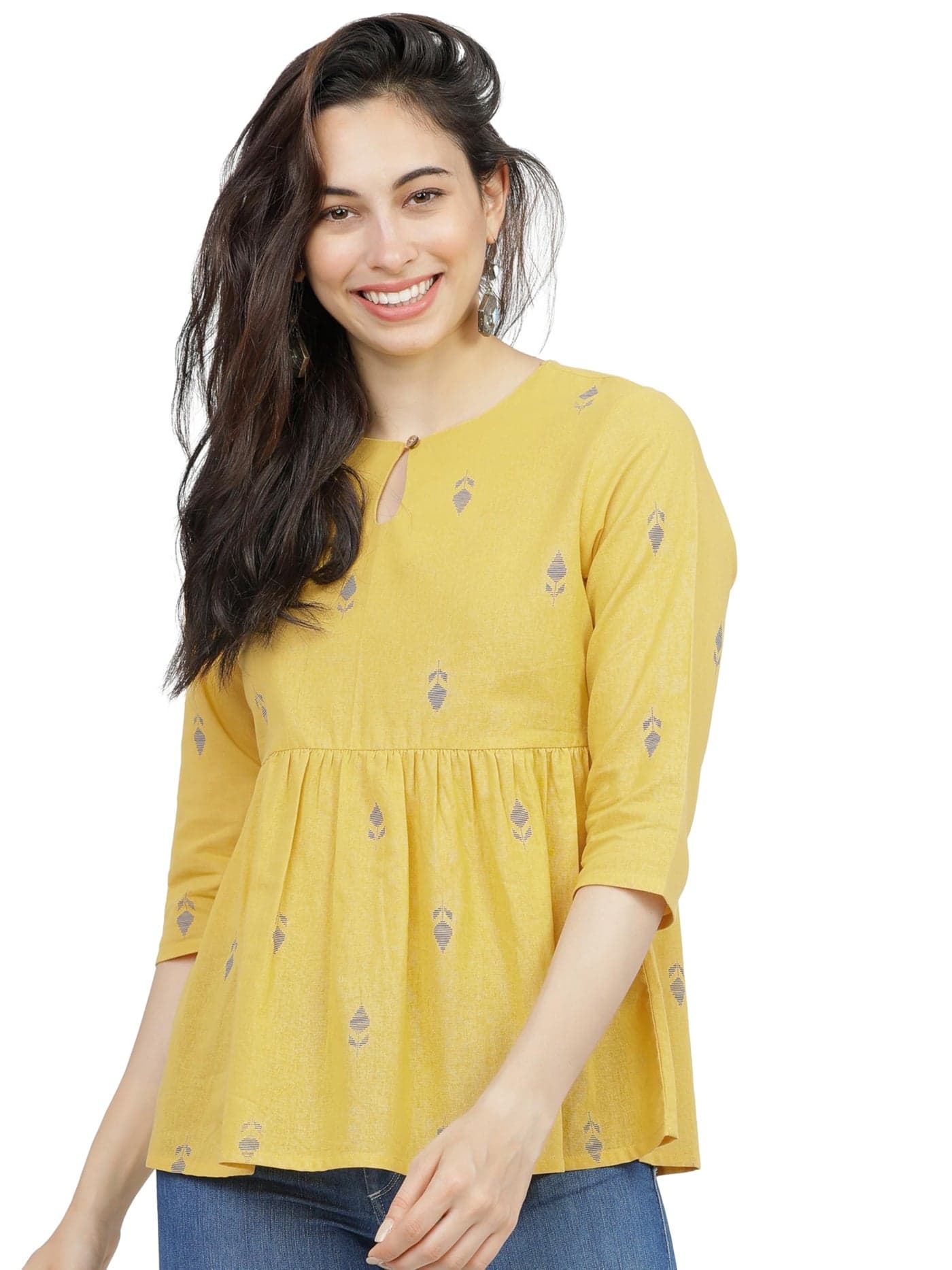 Vishudh Women Regular Fit Round Neck VNTP000394 Yellow XL