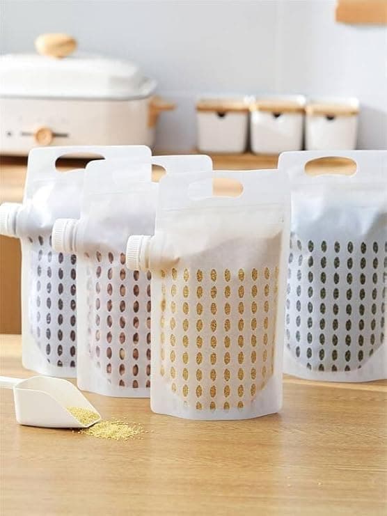 See Ever Food Storage Grain Bag Multi Purpose Pour Reusable Bag Food Storage Container Grain Sealed Pouch Kitchen Storage Organizer Pack of 5 PCsMulticolor