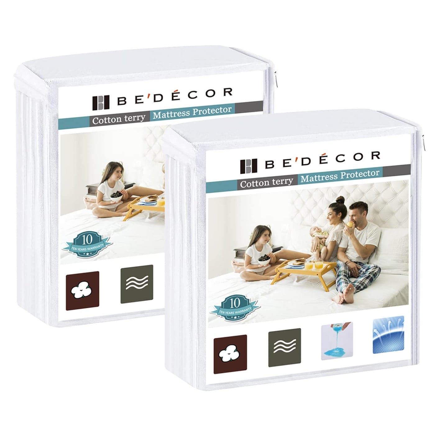 Bedecor 2 Packs Twin Mattress Protector Waterproof Protection Soft Cotton Terry Top Coverfor Babies Pregnant Women Incontinent Persons Deep Pocket to 18