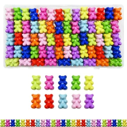 Looconi 200pcs Colorful Bear Beads Mixed Color Cute Bear Charms for BraceletNecklaceand DIY CraftsJewelry Making