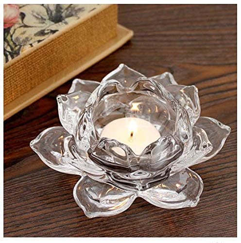 TQG Italian Premium Glass Lotus Flower Candle Holders Diya Votive Activity Tealight Holders Pillar Holders for Home Decoration Party Wedding Decoration Set of 1 Pcs