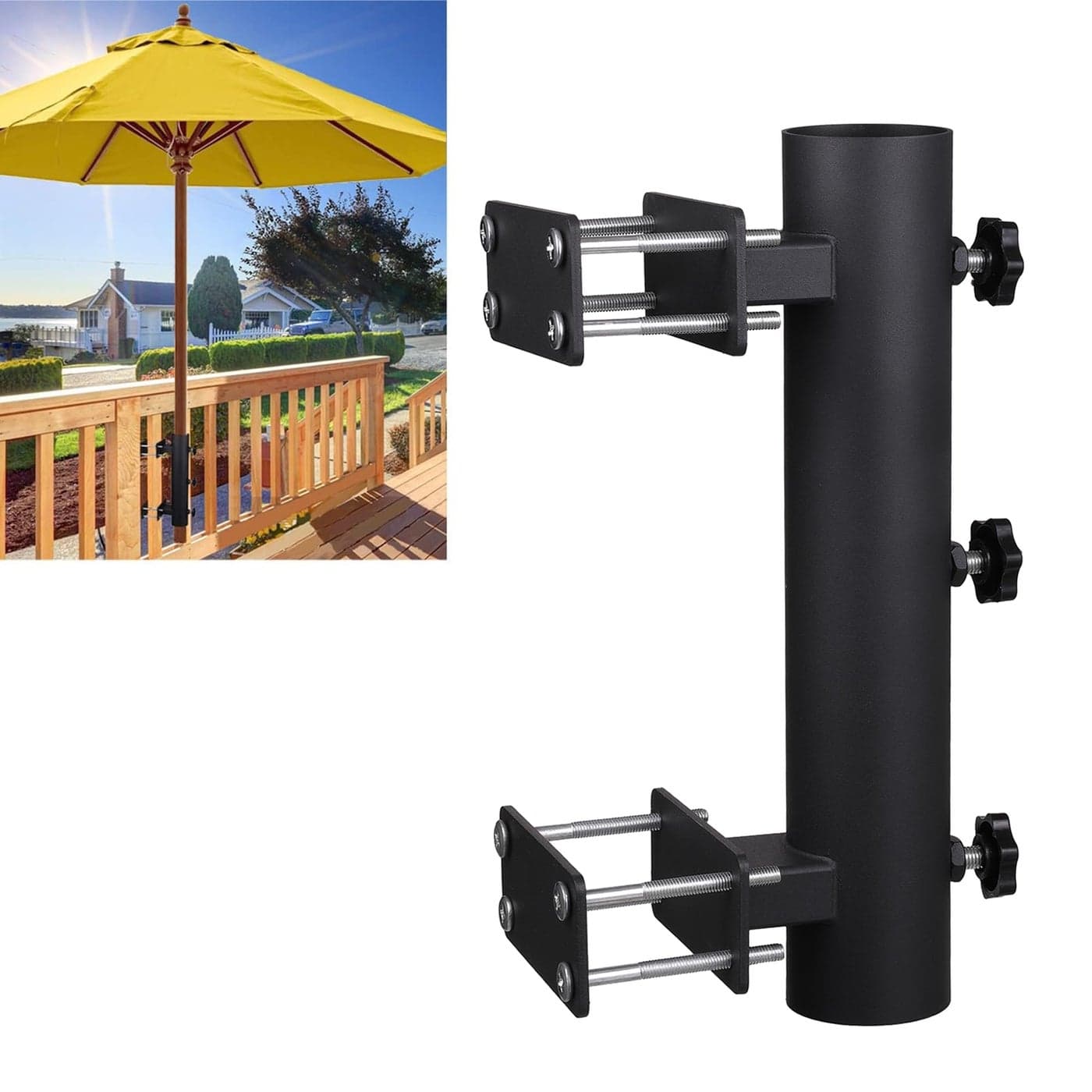 Wdwlbsm Patio Umbrella Holder Outdoor Deck Mount Umbrella Holder Heavy Duty Umbrella Clamp HandTurn Knob Umbrella Base Stand for Deck Railing FencesDocks Courtyard Balcony Patios