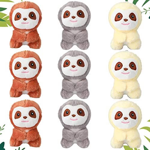 9 Pcs Mini Sloth Stuffed Animal Sloth Birthday Party Supplies Small Baby Shower Sloth Gifts Soft Huggable Adorable Jungle Animal Plush Toys Set for Party Favors Award 4 Inches Brown Gray Beige