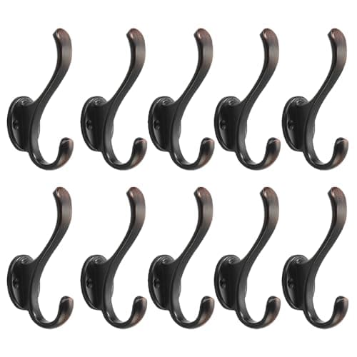 khtumeware Coat Hooks 10Pack Hardware Towel Hooks for Hanging Coats Oil Rubbed Bronze Robe Hooks Wall Mounted for Key Towel Bags Cup Hat