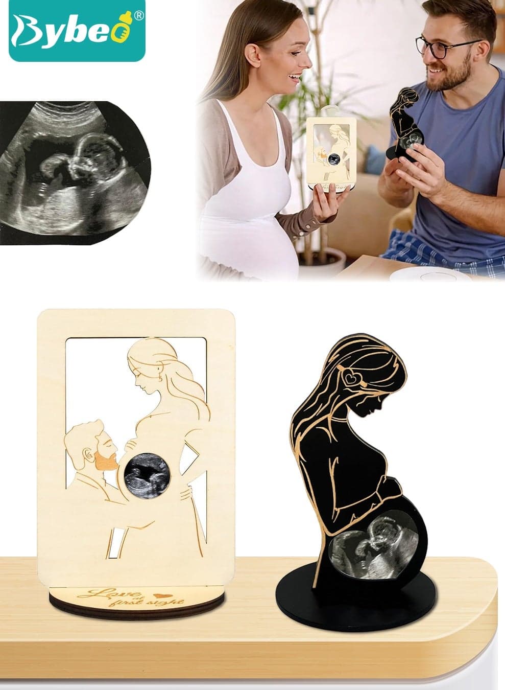 2PCS Baby Ultrasound Photo Frame, Wooden Keepsake Frame, Sonogram Picture Frame, Expecting Mom Gift For Mom-To-Be, Ultrasound Gift for Pregnant Friend