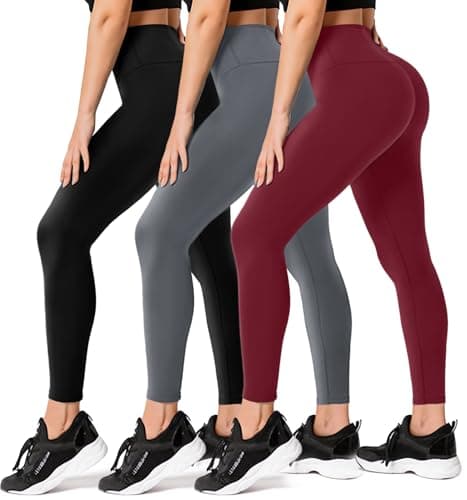FULLSOFT 3 Pack Leggings for Women Womens Leggings Workout High Waisted Tummy Comtrol Black Lightweight Yoga Pants for Running Dance (Black, Dark Grey, Wine,Large-X-Large)