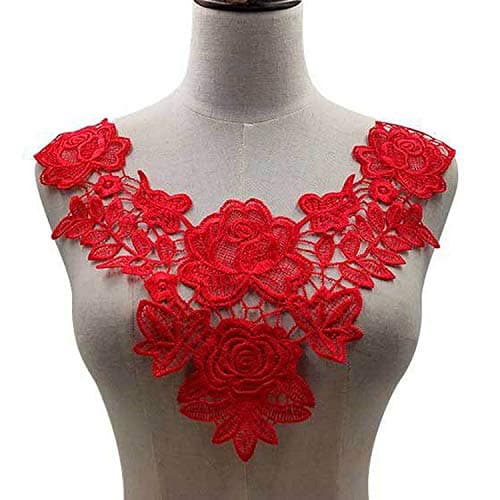 2 pcs Embroidery Double Rose Flower Lace Neckline Fabric DIY Collar Lace Fabrics for Sewing Supplies CraftsColor D