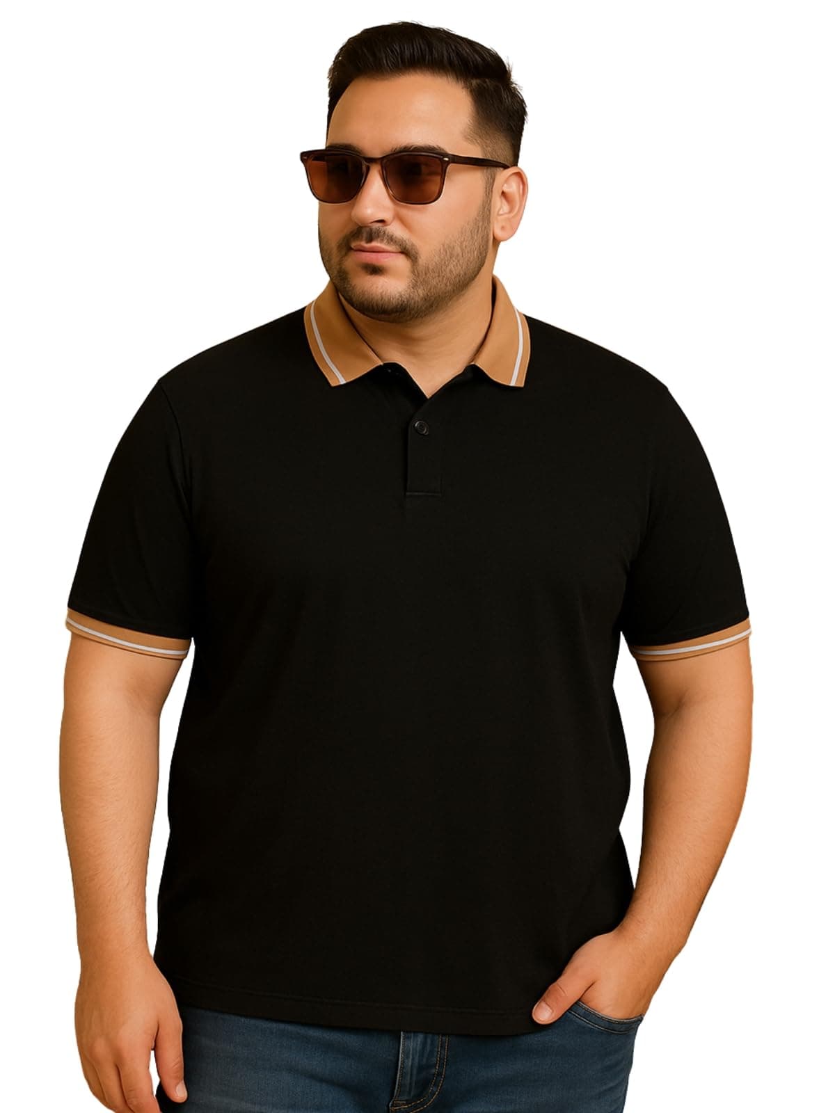 Veirdo® Pure Cotton Half Sleeves Regular Fit Classic Polo Collar Plus Size T-Shirt for Men (PS_Polo_TPCLR_BLK_3XL)