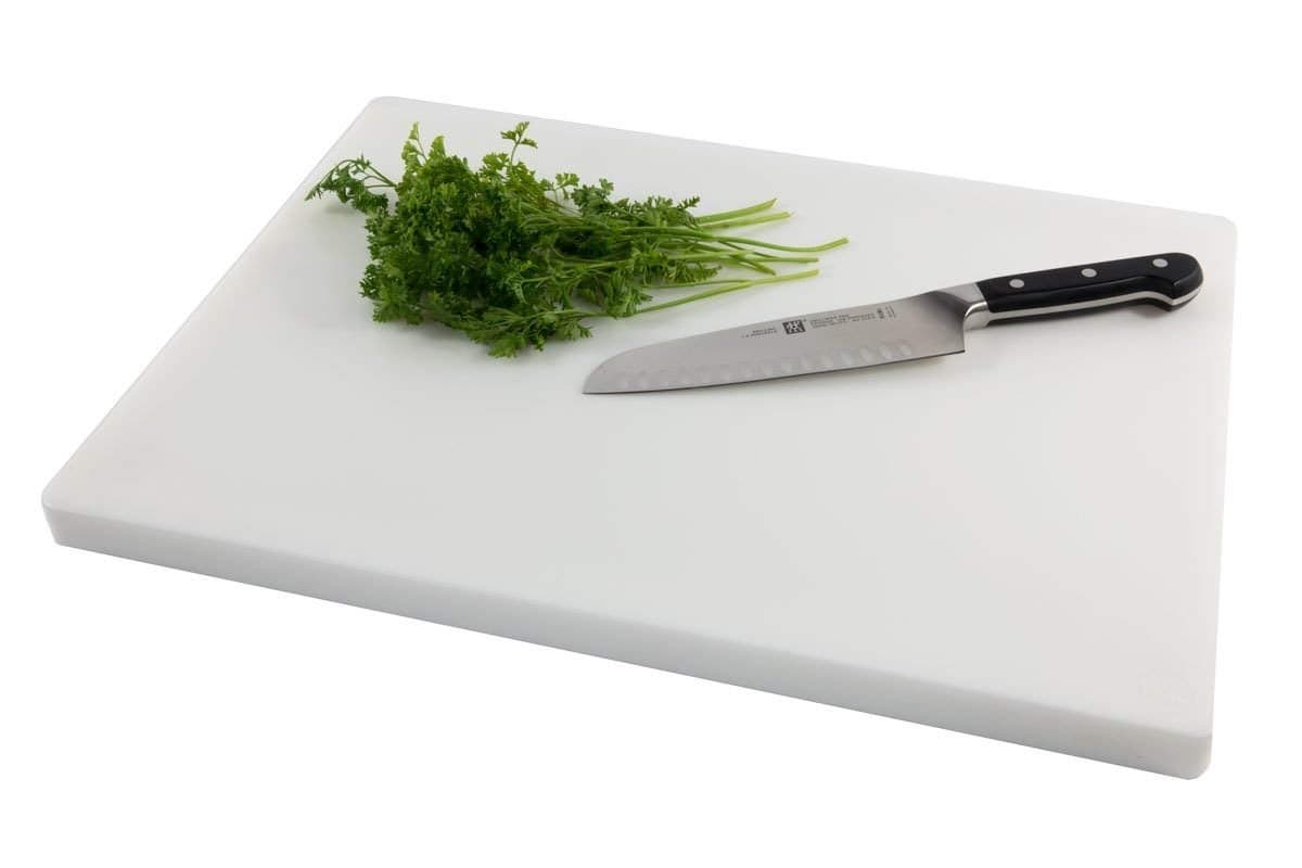 Urmila Plastic® Chopping Board Cutting Board Plastic Chopping Board for Kitchen for Meats Vegetables Fruits Chicken - Antibacterial Surface - Extra Large 18x12 Inches (White) with Knife