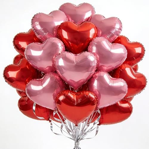 18 Inch Red Pink Heart Balloons 30 Pcs Heart Shaped Foil Balloons for Valentines Day Wedding Birthday 15 Red 15 Pink Balloons set Support Helium Party Decorations
