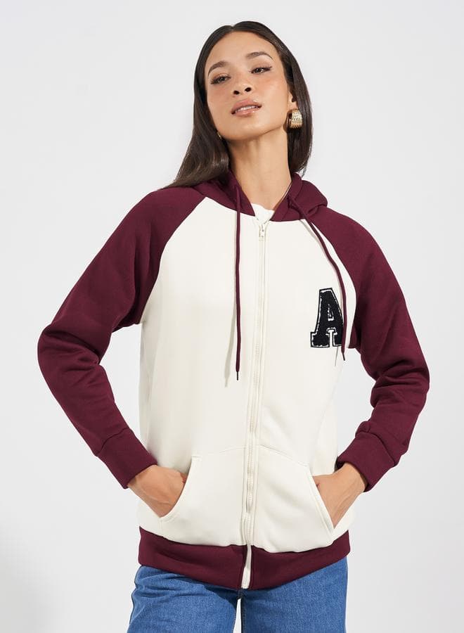 Oversized Longline Color Block Zip Through Hoodie