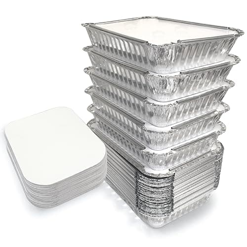 Spare Essentials 55 Pack - 2.25 LB To Go Aluminum Containers with Lids - Heat Proof Foil Tins for Meal Prep, Take Out, Freezer Meals