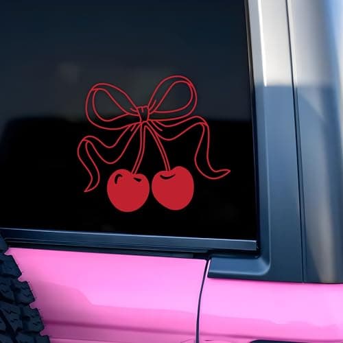 Red Cherries Bow Car Decal Coquette Girly Window Sticker Funny Cute Trendy Cherry Bow Car Accessories Vinyl Decal Waterproof 8 Inches Bumper Decals Gifts for Mom Dad Friend