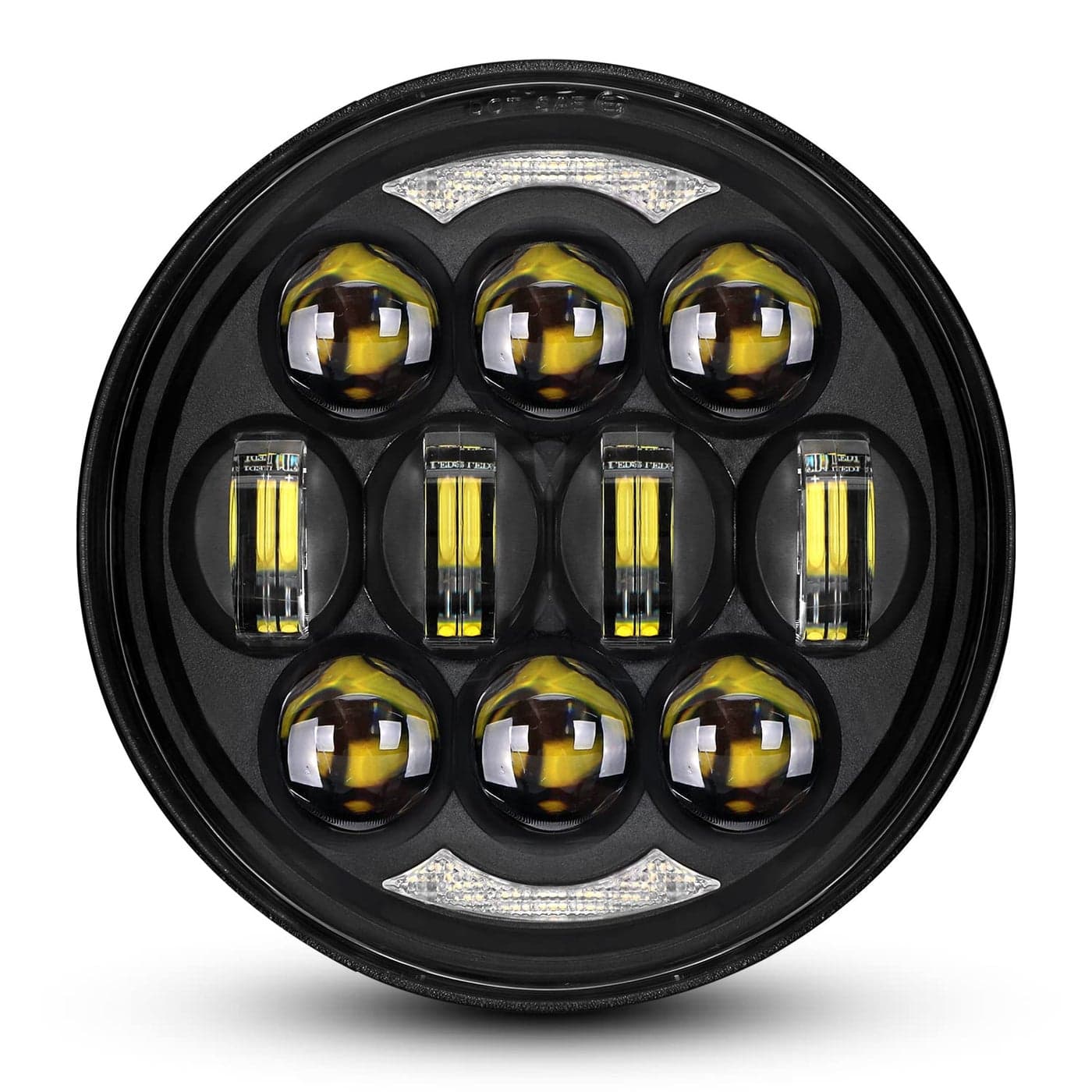 DOT Approved 80W 534 575 Round LED Projection Headlight Compatible with Dyna Street Bob Super Wide Glide Low Rider Night Rod Train Softail Deuce Custom Sportster Iron 883Black