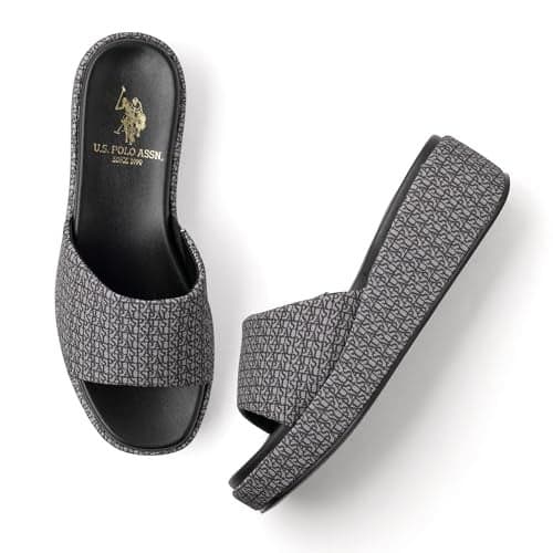 U.S. POLO ASSN. Womens SAVINA Black Wedges - (UK4) (US5) (1FD24731B11)
