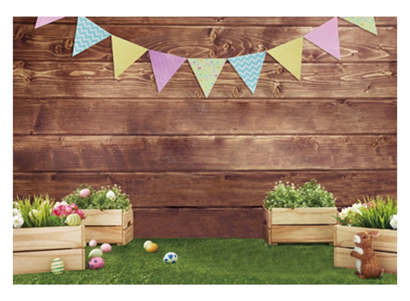 Allenjoy 7x5ft Fabric Spring Easter Backdrops for Girls Photography Wrinkle Free Happy Bunny Rabbit Green Grass Brown Wooden Wall Baby Shower Kid Newborn Portrait Background Photo Studio Shooting