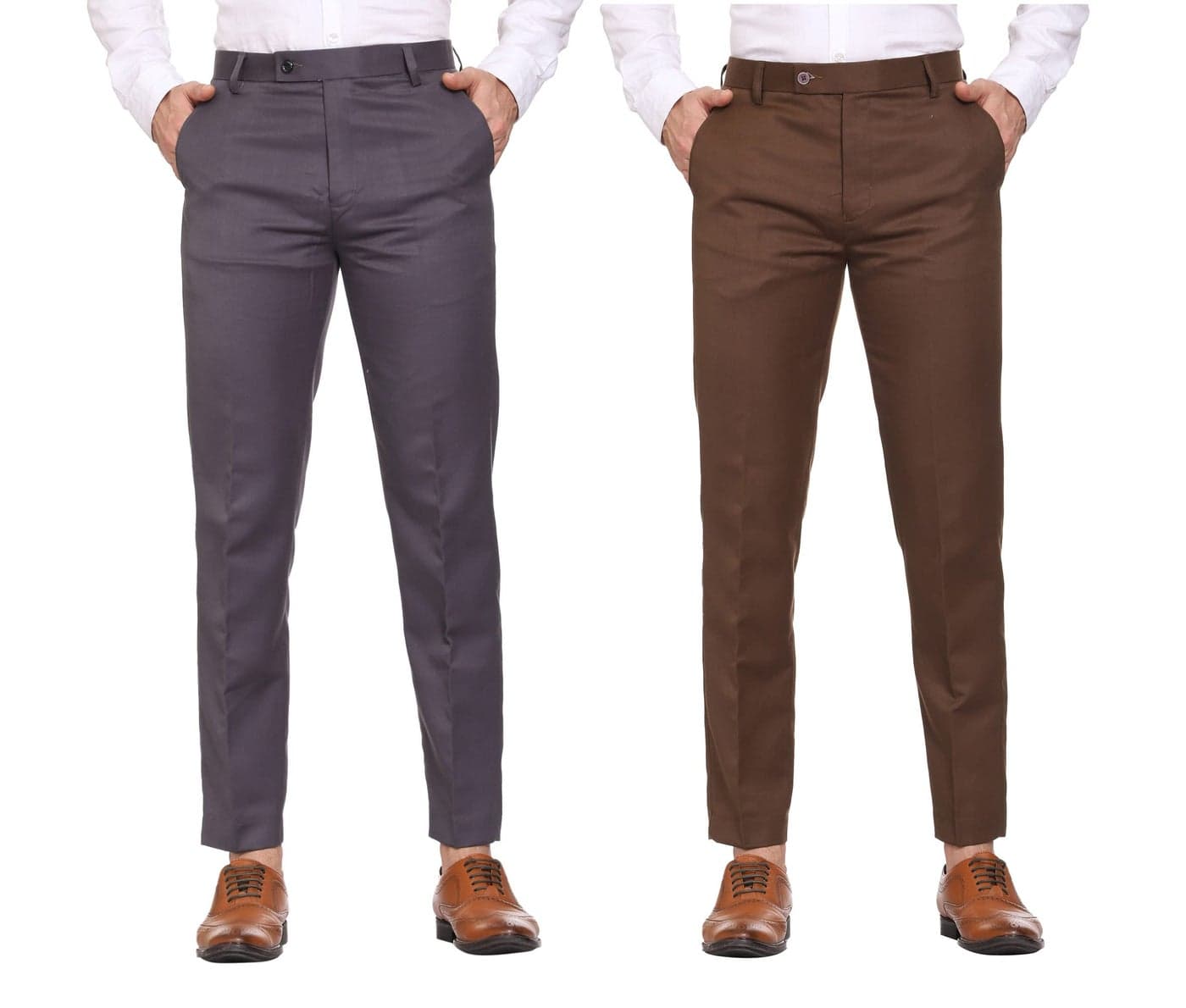 MALENO Men's Slim Fit Cotton Blend Formal Trouser (ML104_Darkgrey_Brown_28)
