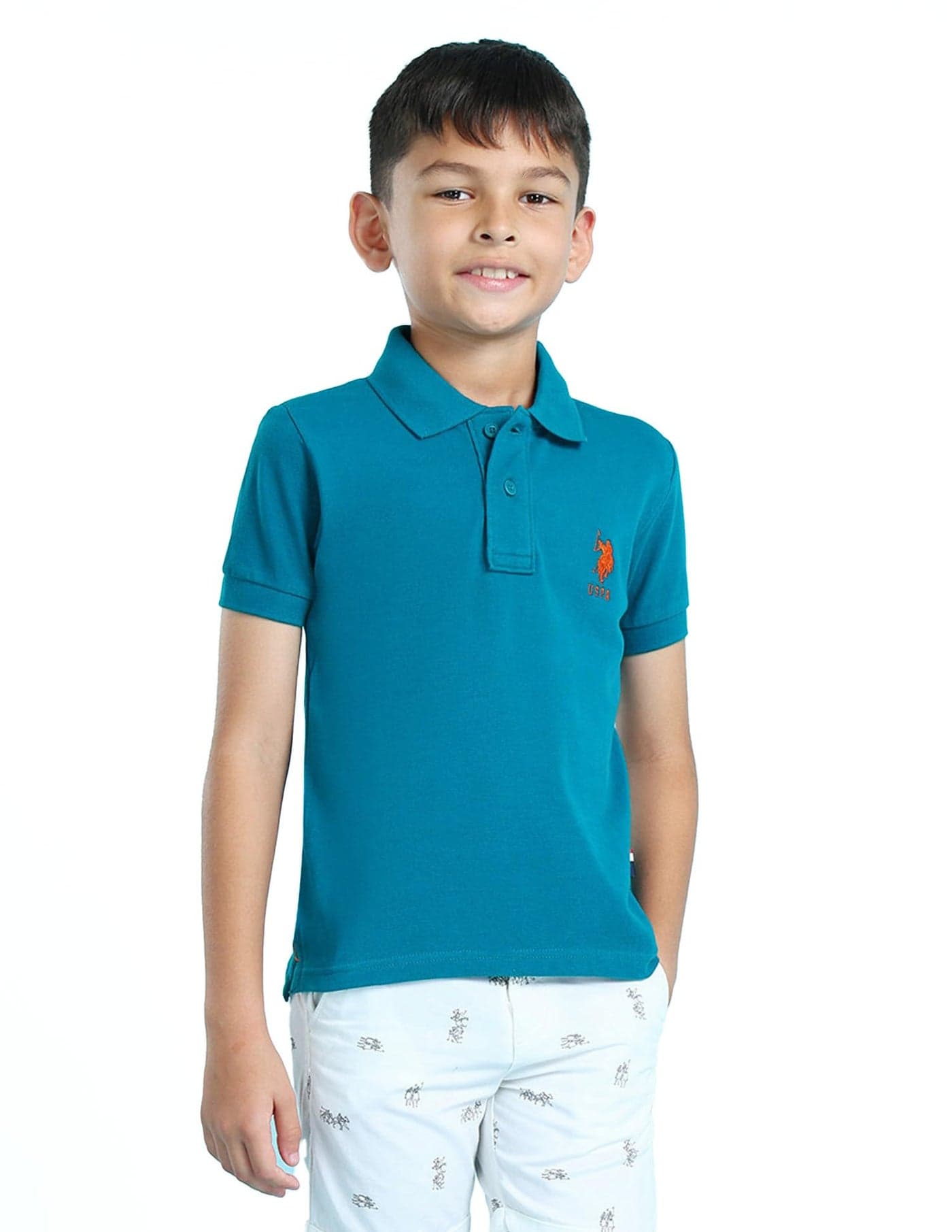 U.S. POLO ASSN. Solid Kids Polo T-Shirts, Pique Knit - Regular Fit with Ribbed Polo Collar, Short Sleeves T Shirt for Boys -L, Teal