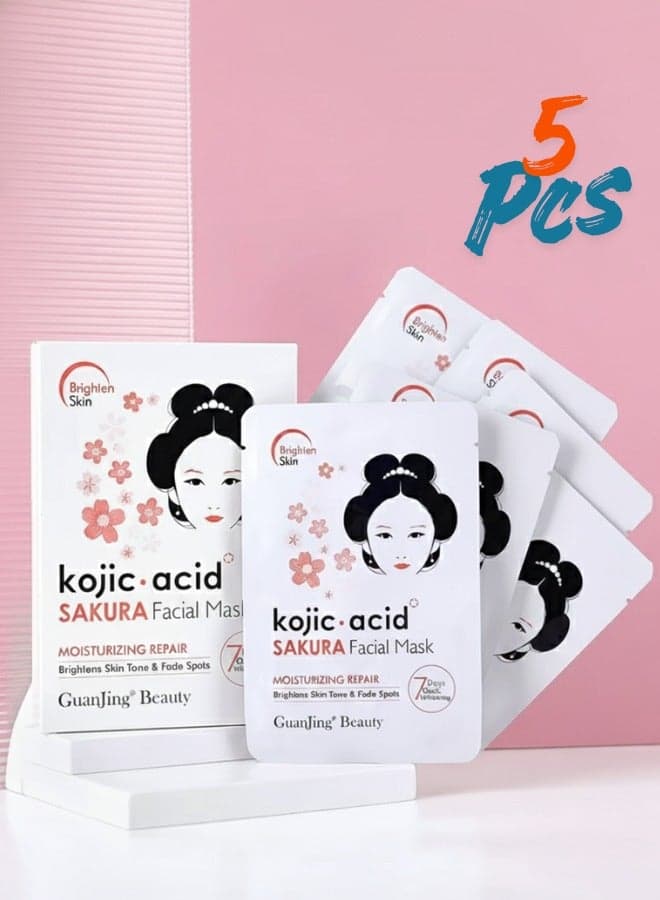 Kojic Acid Sakura Facial Mask 5 pcs Brightening Hydrating Whitening Skin Care Sheet Mask